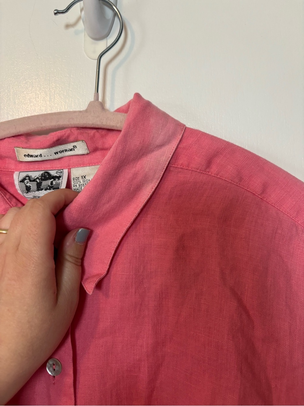 Vintage Lightweight Irish Linen Bright Pink Button-Up Shirt Women’s 1X - Picture 4 of 6